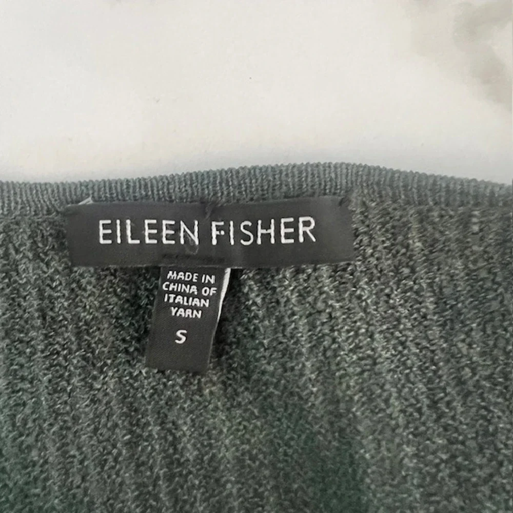 Eileen Fisher Small Drape Front Ribbed Knit Cardigan Sweater Olive‎ Green